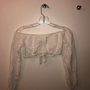 LA Hearts White off the shoulder puffy crop top